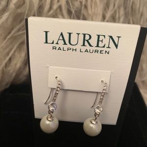 Lauren Ralph Lauren pearl CZ earrings. Silver
